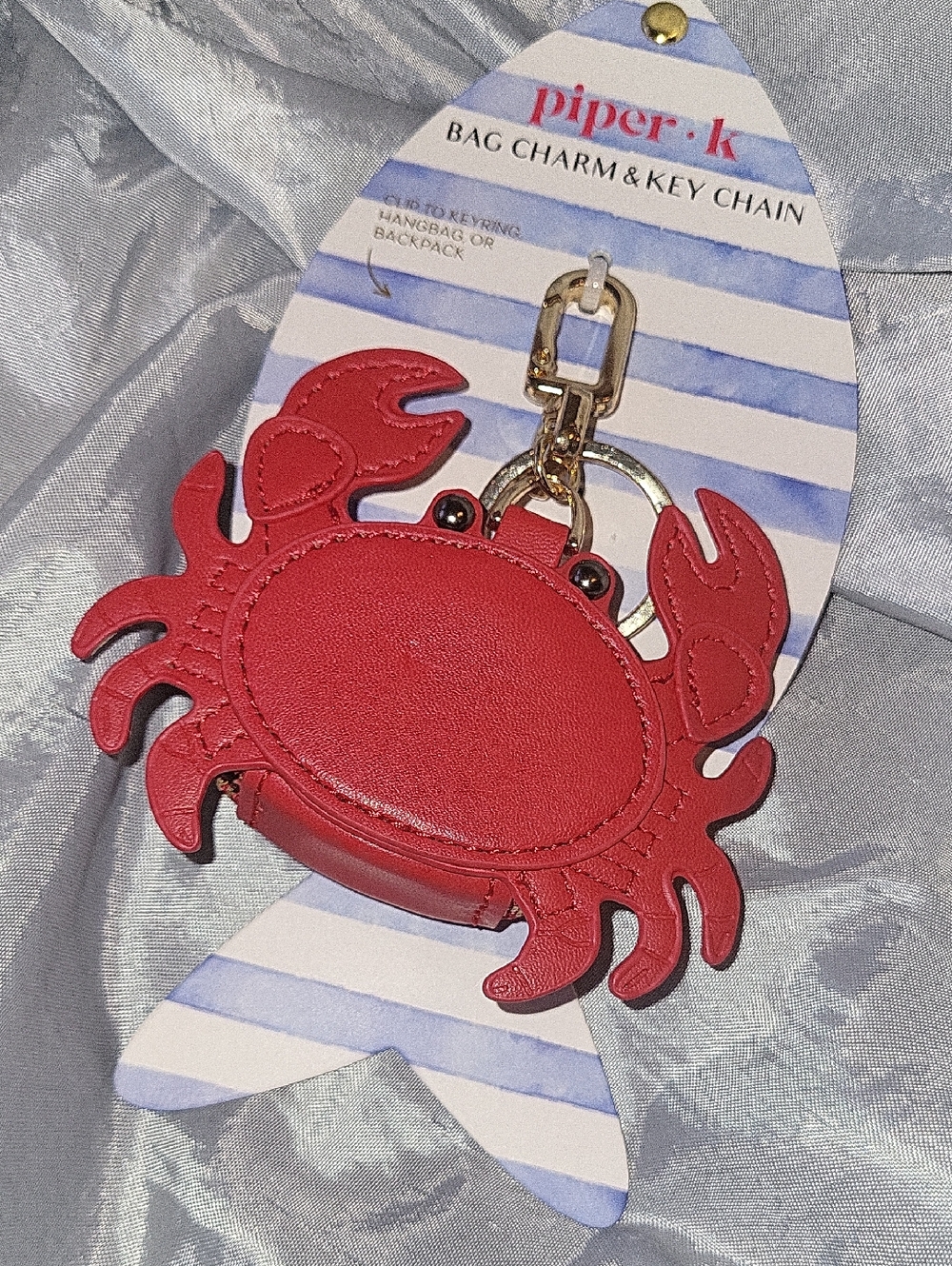 Piper K Red Crab Coin Pouch BAG CHARM & Key chain with Gold Hardware Ti